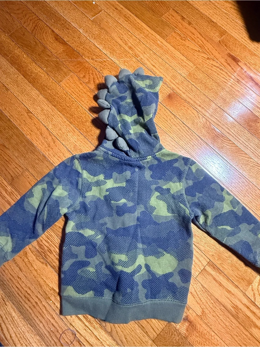 Gymboree Olive Green and Navy Camo Dinosaur Zip Hoodie with Hood Spikes